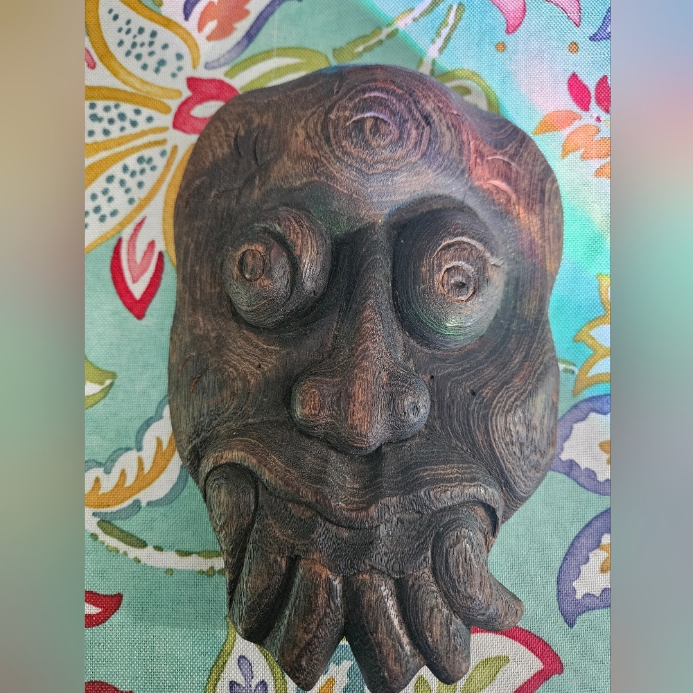 Artisan Carved Wooden Face Sculpture
